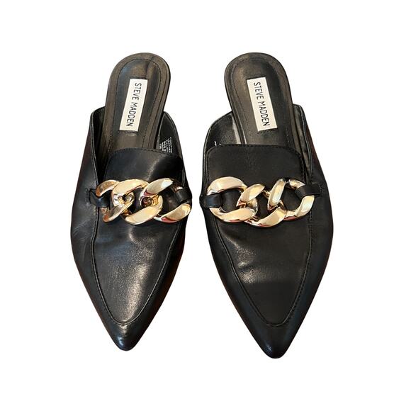 Steve Madden Black Finn Gold Chain Pointed Toe Mules - SIZE 8M - Picture 1 of 7